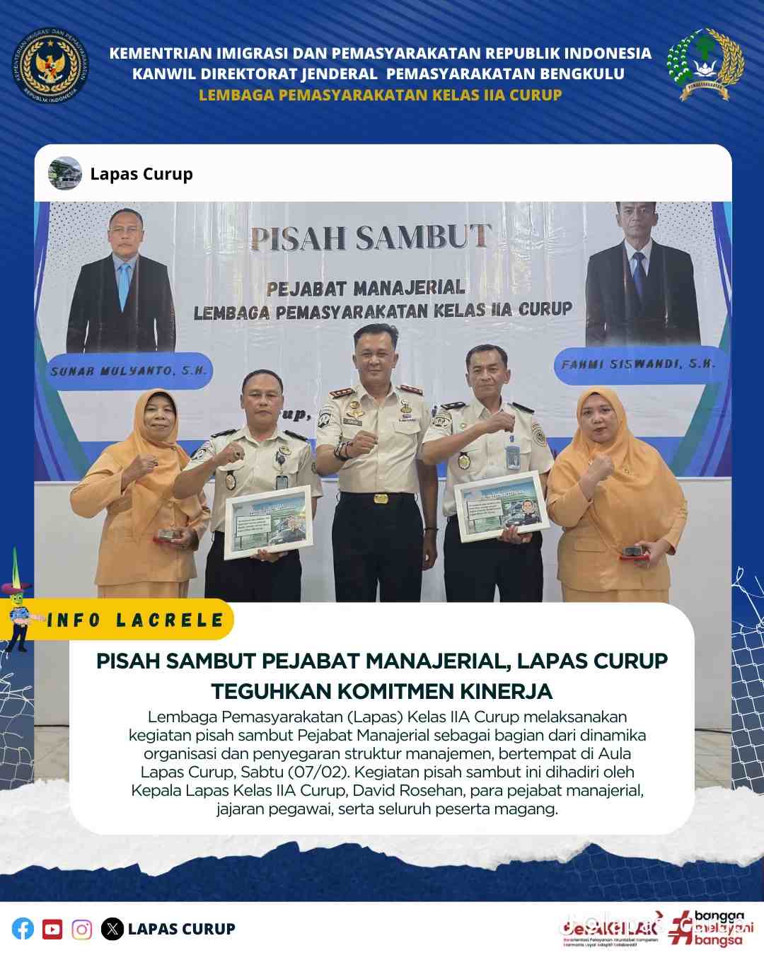 Lapas Curup Gelar Pisah Sambut Pejabat Manajerial, Tingkatkan Sinergi dan Semangat Kerja