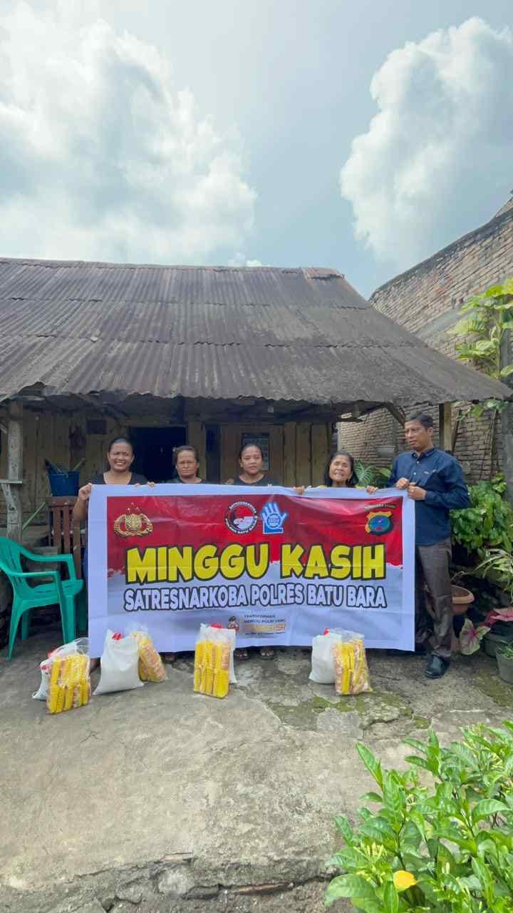 Satresnarkoba Polres Batu Bara Gelar Minggu Kasih, Sasar Masyarakat dengan Bantuan Sembako dan Sosialisasi Bahaya Narkoba